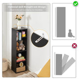 VECELO 4-Tier Slim Bookcase, Modern Storage Cabinet, Slim Bookshelf, Fits Tallest Hardcover, 5 Cubes, Vertical or Horizontal, Easy Assembly, Black VECELO