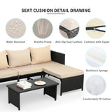 Valita 3-Piece Outdoor PE Rattan Furniture Set Patio Black Wicker Conversation Loveseat Sofa Sectional Couch Khaki Cushion Valita