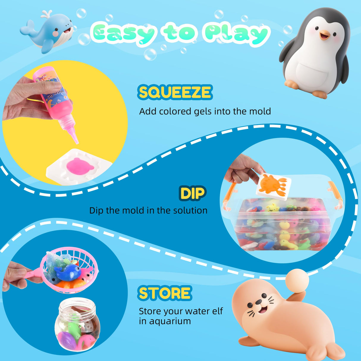 Magic Water Elf Toy Kit, Waters Pets, Aqua Fairy Water Gel Kit with 20 Magic Gels & 24 Shape Molds, DIY Squishy Maker, Summer Activities for Kids，Make Your Own Squishies Toys Crafts for Boys & Girls Nicella
