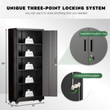 Greenvelly Metal Garage Storage Cabinet with Wheels, 73" Black Lockable Rolling Storage Cabinet with Doors and 4 Adjustable Shelves, Large Lockable Steel Cabinets for Garage, Office, Home, School Greenvelly