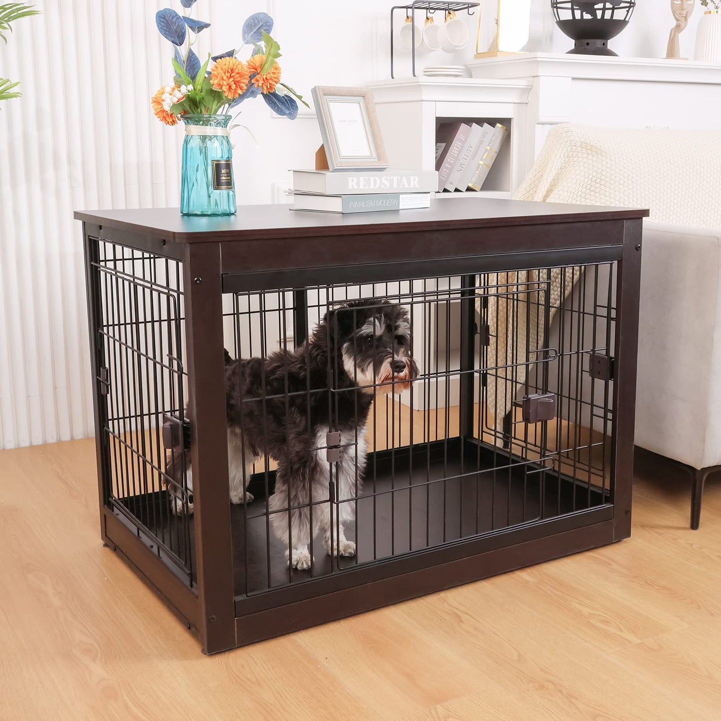 RYpetmia Dog Crate Furniture Style for Small Medium Pets, Wooden Dog cage Table, Heavy Duty, and Three Direction Doors - WoodArtSupply