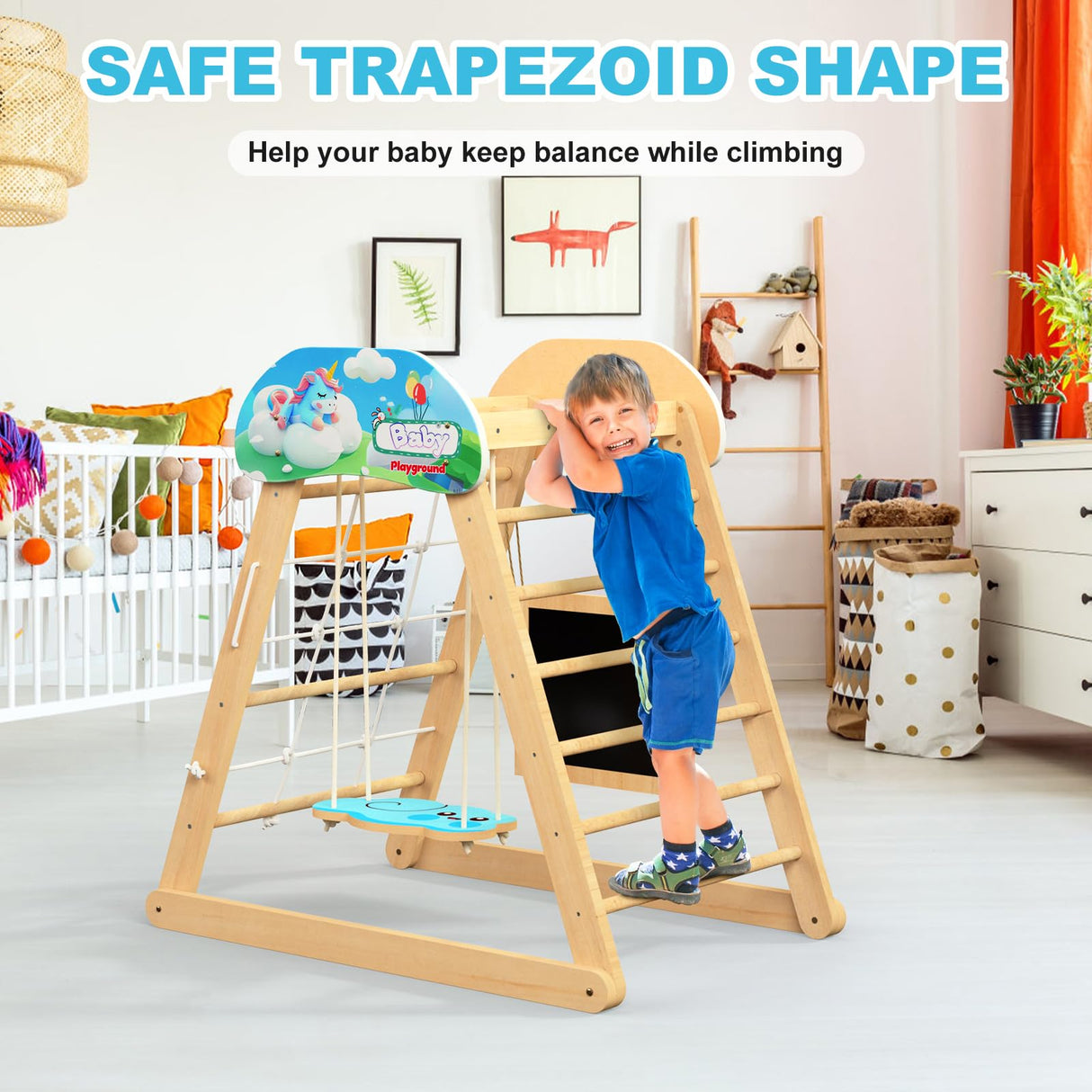 HAFTKD Pikler Triangle Set, 10 in 1 Wooden Climbing Toys for Toddlers, Montessori Indoor Climbing Ladder Gym with Slides, Climbing/Net, Arch Swing HAFTKD