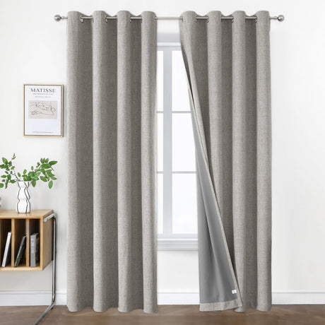 Joydeco Blackout Curtains 84 Inches Long 2 Panels Burg, Room Darkening Curtains for Bedroom, 100% Black Out Textured Thermal Drapes Privacy Protection 2 Panels Set(W52 x L84 Inch, Greyish White) Joydeco