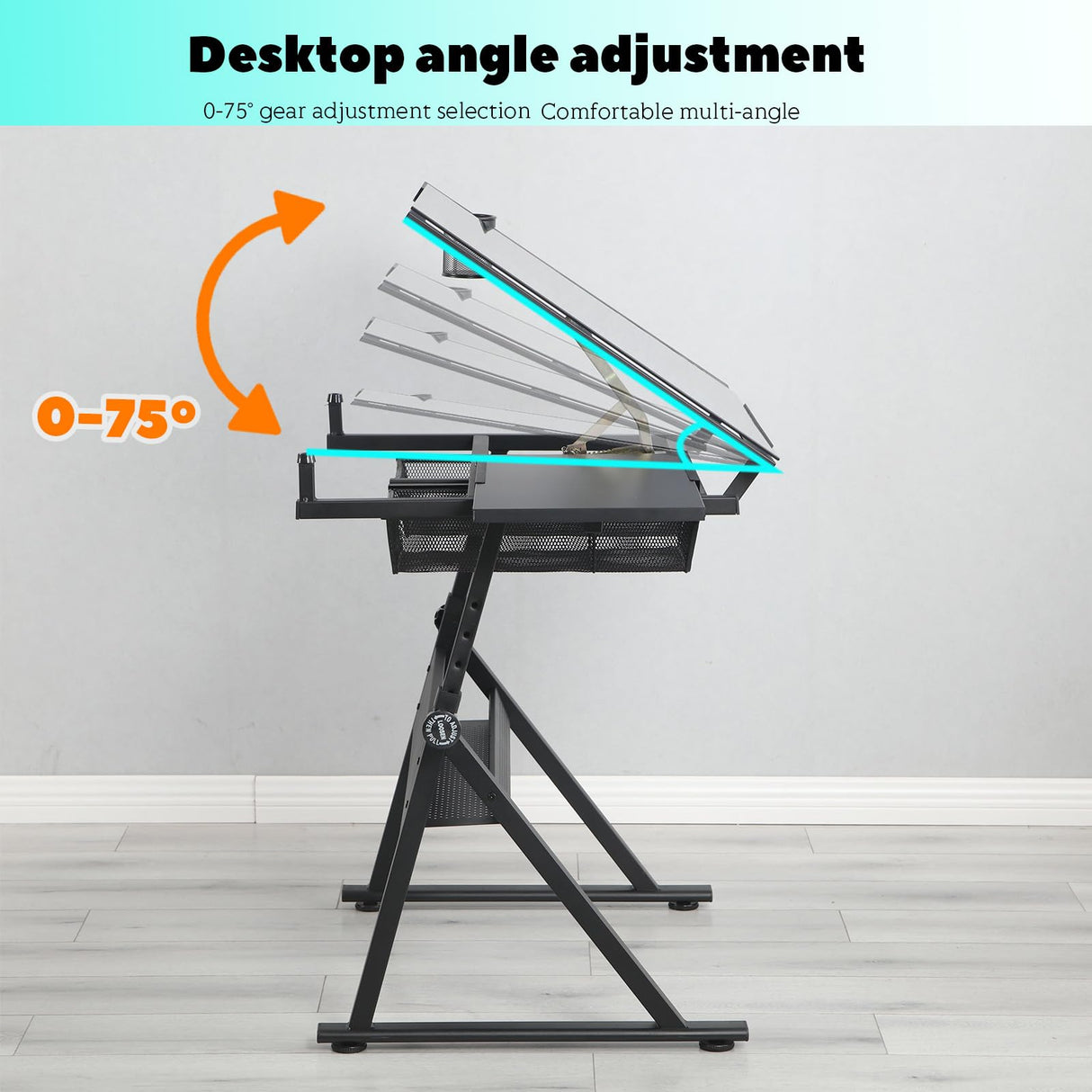 Donfafecuer Adjustable Drafting Table for Adults Professional Art Table 2 Storage Drawers Height Adjustable Home Office Reading Painting Tempered Glass Top Modern Black Design Doeqkue
