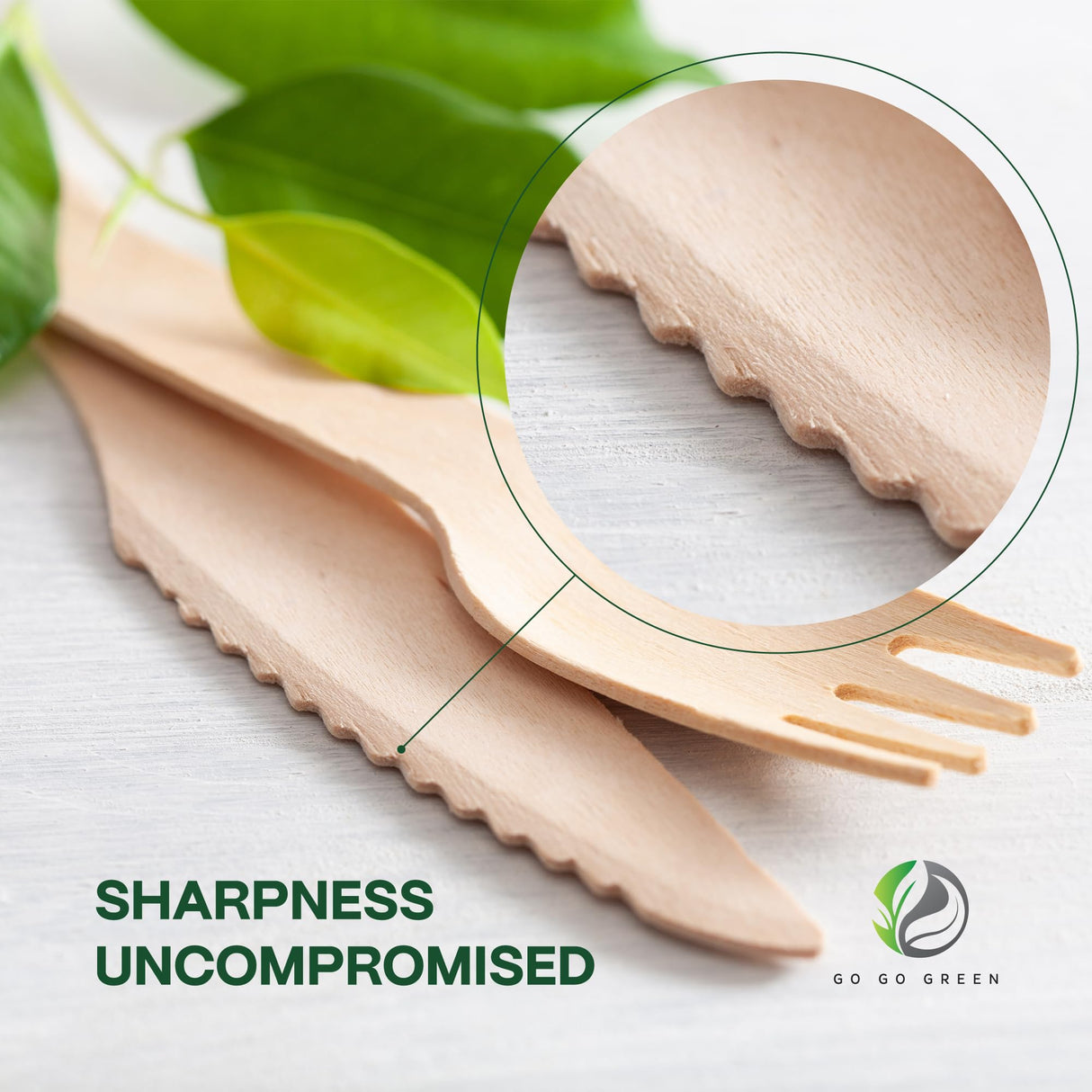 100% Compostable Cutlery Set - 300 Pieces Wooden Compostable Utensils [120 Forks, 90 Knives, 90 Spoons] - Disposable Wooden Cutlery, Eco Friendly Forks And Spoons Disposable Cutlery Set Party Utensils GO GO GREEN