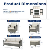 10 Piece Outdoor Patio Furniture Set-All Weather Outdoor Conversation Sets Sectional Sofa with Wicker Swivel Rocker Patio Chairs, Thick Cushions Ottomans for Porch Balcony Patio Deck Grey/Beige PLANNTONNEO