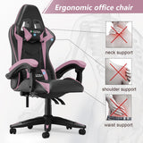Bigzzia Gaming Chair, Ergonomic Video Game Chairs with Pillow and Lumbar Support, Racing Style Height Adjustable Computer Chair with 360°-Swivel Seat for Adults(Black/Pink) Bigzzia