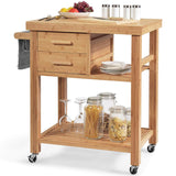 Giantex Kitchen Island, Bamboo Island Cart, Kitchen Trolley Cart on Wheels, Rolling Kitchen Cart, 2 Drawers, Towel Rack, Casters with Lock (Natural) Giantex