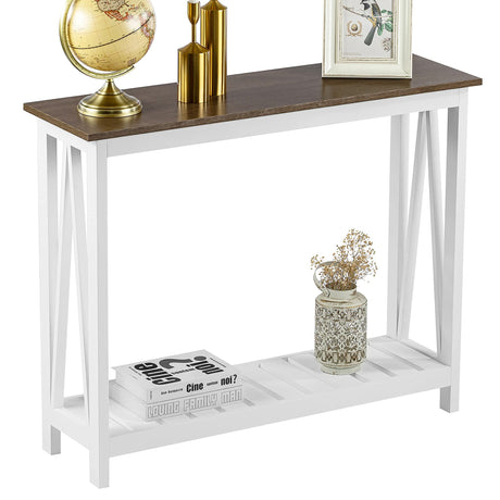 ChooChoo Farmhouse Console Table, Rustic Vintage Narrow Sofa Table for Entryway, Living Room, Hallway, 40 White ChooChoo