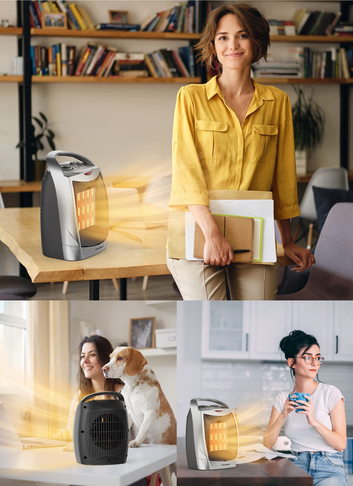 GiveBest Portable Electric Space Heater with Thermostat, 1500W/750W Safe and Quiet Ceramic Heater Fan, Heat Up 200 Square Feet for Office Room Desk Indoor Use, Silver GiveBest