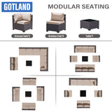 Gotland 9 Pieces Patio Furniture Set with 1 Coffee Table, Wicker Outdoor Sectional with 29.5'' High Backrest Thick Waterproof Cushions, Conversation Sets in 4 Combinations for Deck Pool Khaki Gotland