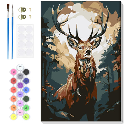 Bowetile Deer Paint by Numbers for Adults Framed, Adults' Paint-by-Number Kits, DIY Adult Paint by Number Kits on Canvas, Animals Acrylic Number Painting for Home Decor, 8x12in