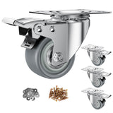 2 inch Caster Wheels Set of 4 Heavy Duty - CLOATFET Locking Casters, Swivel Casters with Brake (Top Plate), Non Marking Grey TPR Rubber Castor Wheels for Cart Furniture Workbench CLOATFET