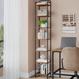 Hzuaneri Bookcase Bookshelf, Narrow Book Shelf, Industrial Corner Shelf Storage Organizer, Slim Shelving Unit for Home Office, Living Room, Bedroom, Kitchen, 7-Tier Rustic Brown and Black BC24701B Hzuaneri
