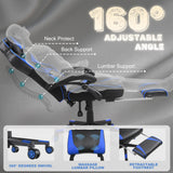 Vonesse Gaming Chair for Adults,Reclining Gamer Chair with High Back,Big and Tall Gaming Chairs with Footrest,Computer Chair with Massage(Black/Blue) Vonesse