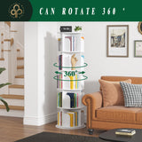 Rotating Bookshelf Tower 5 Tier,Spinning Bookcase, Revolving 360 Book Shelf Narrow Tall Bookcase, Vertical Turning Round storage Bookshelf ,Book Shelf Organizer for Bedroom, Living Room, White hhgrapehh