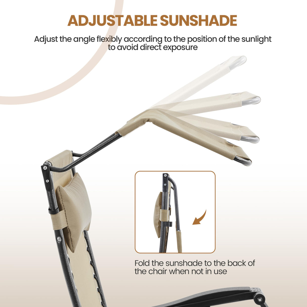 Yaheetech Outdoor Zero Gravity Chair Foldable Recliner Adjustable Patio Lounge w/Canopy Shade, Side Cup Holder Tray, Carry Strap for Garden Beach Lawn Deck Beige/1 Yaheetech