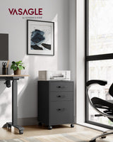 VASAGLE File Cabinet, 3 Drawers Filing Cabinet for Home Office, with Wheels, for A4, Letter Sized Documents, Hanging File Folders, Ink Black UOFC065B16 VASAGLE