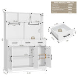 HOSTACK Buffet Cabinet with Hutch, Modern Farmhouse Kitchen Buffet Sideboard Storage Cabinet with 3 Drawers, Barn Door Coffee Bar Station, Liquor Cabinet for Dining Room, Living Room, White HOSTACK