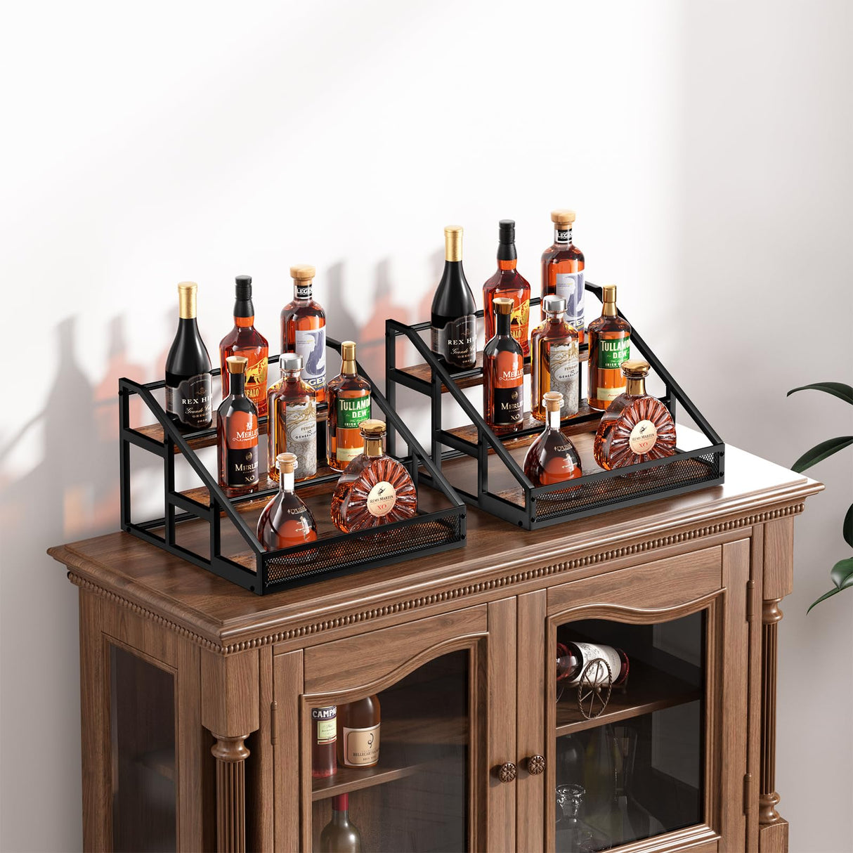 B4Life 3-Tier Liquor Bottle Display Shelf for Whiskey and Spirits - Retro Bar Shelves B4Life
