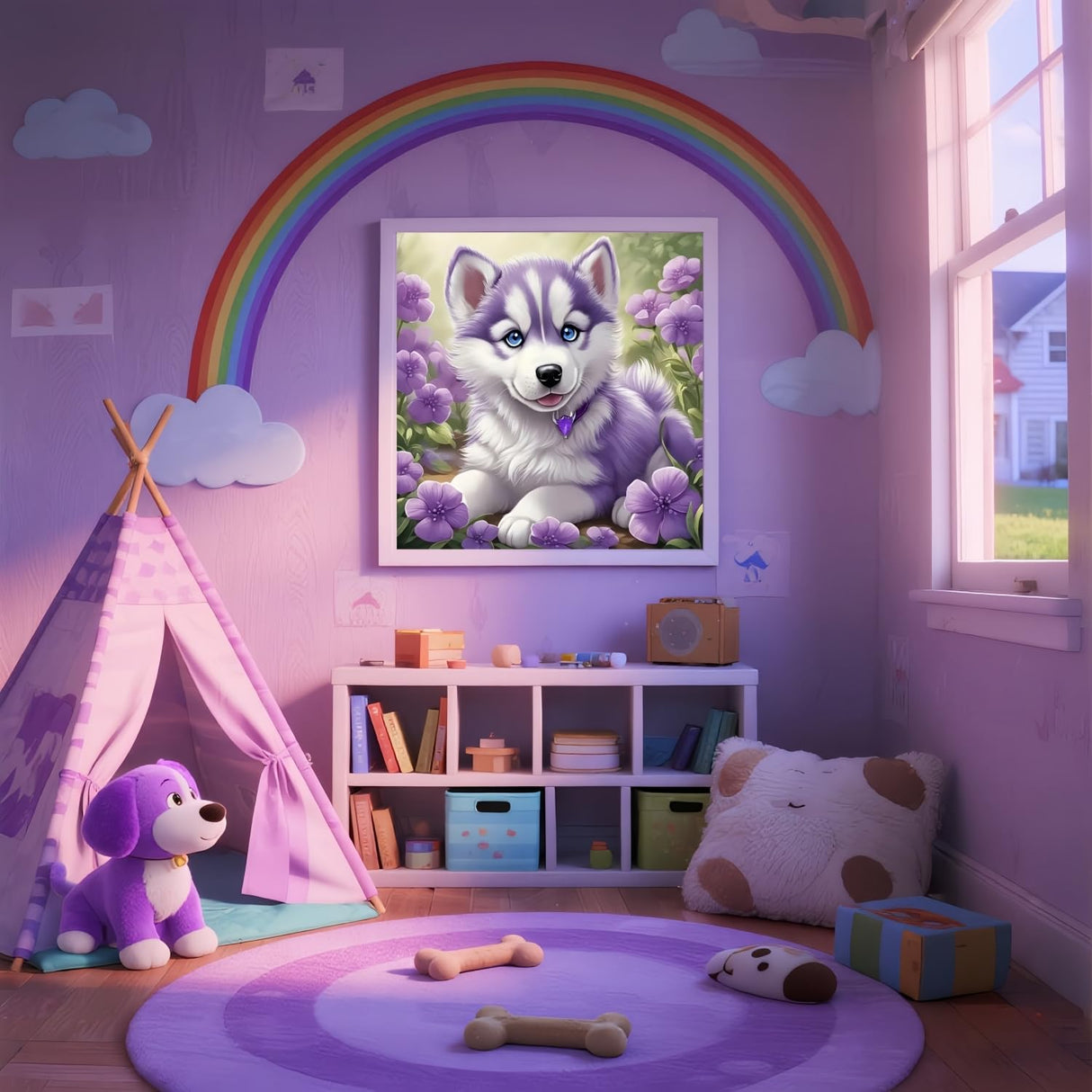 5D Diamond Art Kits for Adults Beginners,Purple Puppy DIY Full Round Drill Diamond Painting Kits,Cute Animal Dog Paint by Diamonds Dots Gem Art Easy,Home Wall Decor 14X14 Inch Acelii