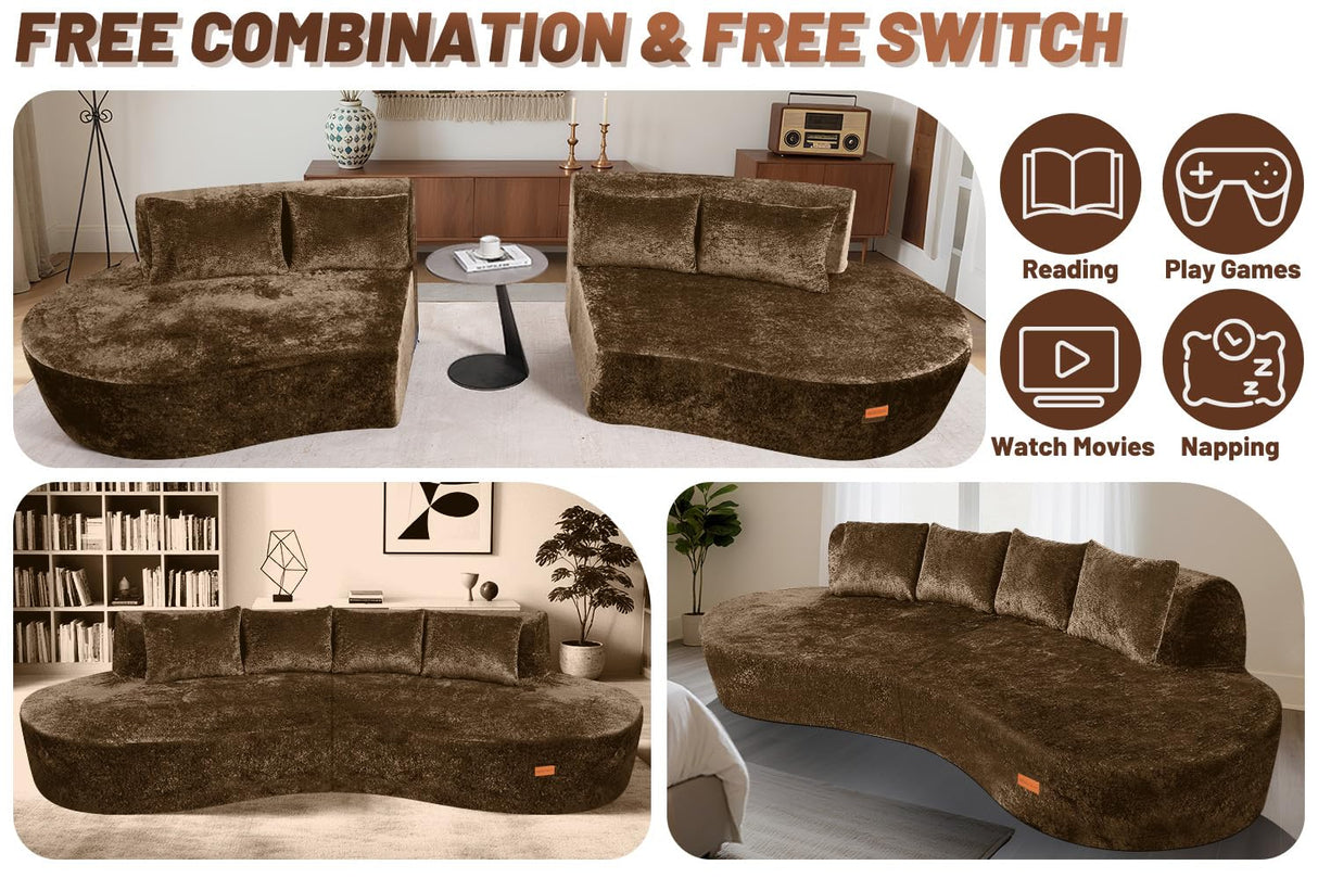 HABUTWAY 104'' Modular Sectional Sofa with Memory Foam Filled, Modern Curved Sofa Deep Seat Cloud Couch with 4 Pillows, No Assembly Required, Oversized Couches for Living Room Apartment Office, Brown HABUTWAY