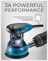 DongCheng 5” Random Orbital Sander, 3.0 Amp 12000OPM, 6 Variable Speed Electric Sander Kit with 10pcs Sandpapers & detachable Dust Collector, for Woodworking/Sanding/Polishing Dong Cheng