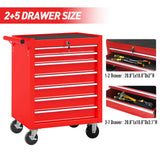 lunhung 7 Drawers Metal Rolling Tool Chest on Wheels, Tool Storage Cabinet Metal Tool Box with Lock, Multifunctional Drawers Rolling Tool Cart for Garage, Warehouse, Workshop, Repair Shop (Red) lunhung