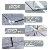 79" Large Dining Table, Glass Kitchen Table for 8-10 Person, Modern Dining Room Table with 0.39" Thick Tempered Glass Top and Silver Stainless Steel Pedestal Base, Big Dining Room Table for Home Pvillez