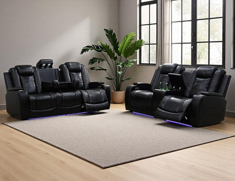 Anthato Leather Power Recliner Sofa Set, Living Room Furniture Sets, 2 Piece Reclining Sofa Set with LED, Black Recliner Furniture with Arm Storage/Cup Holders/Charging Ports for Home Theater/Office Anthato