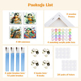 MXJSUA 4 Pack Cute Cartoon Turtle Paint by Numbers Kit with Framed Canvas for Ages 6-12 Kids, Paint by Numbers Kits for Children Beginners, Acrylic Oil Painting for Home Wall Decor Gift (8x8 inch) MXJSUA
