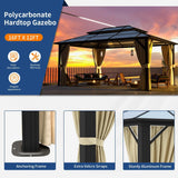 Jolydale 12'x16' Hardtop Gazebo, Outdoor Polycarbonate Double Roof Canopy, Aluminum Frame Permanent Pavilion with Curtains and Netting, Sunshade for Garden, Patio, Lawns Jolydale
