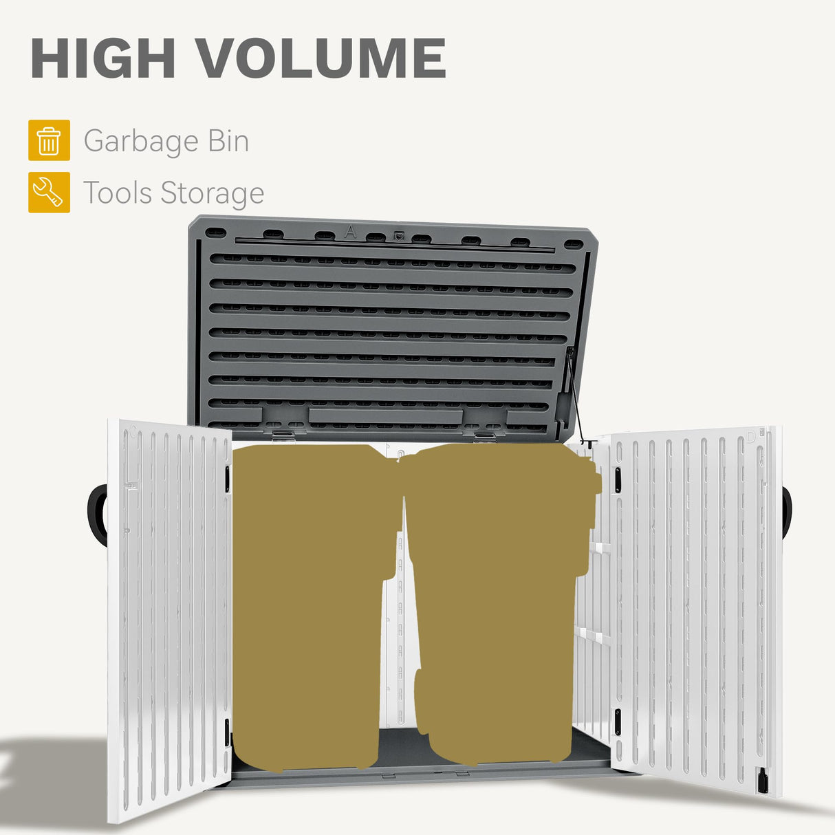 DWVO Outdoor Storage Shed, Weatherproof Resin, 35 Cu Ft Capacity, Horizontal Design, X-Shaped Lockable Door, Suitable for Bike, Garden Tools, Trash Cans, Light Gray DWVO