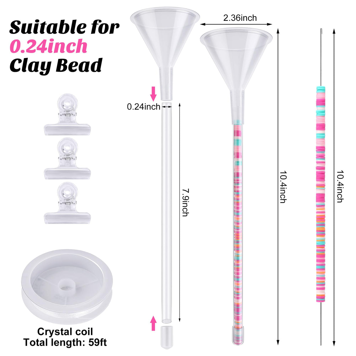 codree 3 Pack Beading Funnel Bracelet Making Kit- Clay Bead Beading Tools Kit- Beading Funnel Beading Needles for 0.24" Clay Beads Jewelry Making, Bracelets, Necklaces (Not Include Clay Beads) codree