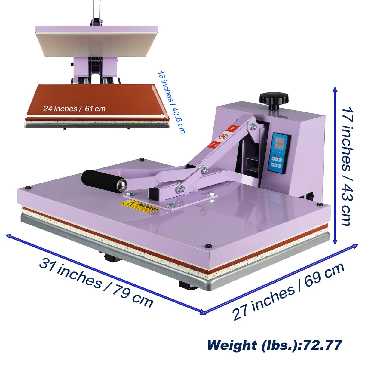 Large Heat Press 16x24 Manual with Slide-Out Base, Industrial Grade 2000W Clamshell Heat Press Machine for T-Shirts - Purple/Green Heat Transfer Equipment for Sublimation, DTF & Vinyl (Purple) WUMSTOT
