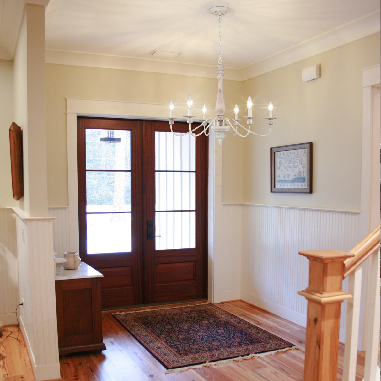 Farmhouse Chandeliers for Dining Room 6 Lights, Distressed White Wood French Country Chandelier, Rustic Chandeliers Farmhouse for Bedroom Living Room Foyer BYKWRTV