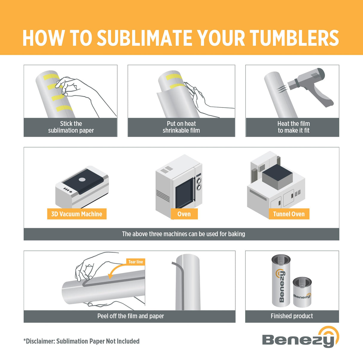 Benezy Bulk Bundle 8-Pack 20oz and 10oz Stainless Steel Sublimation Tumblers Blanks, Heat Press Sublimation Tumbler Cups Includes Lids, Straws with brush, Shrink Wrap, Silicone Base Benezy