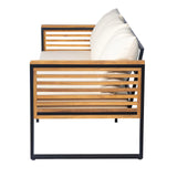 Christopher Knight Home Alvin 3-Piece Acacia Wood Metal Patio Furniture Set, Outdoor Sectional Conversation Sofa Chat Set with Coffee Table and Ottoman for Backyard or Balcony, Teak+Beige+Black Christopher Knight Home