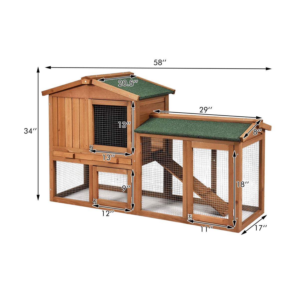 Tangkula Rabbit Hutch Indoor and Outdoor, 58-Inch Bunny Cage with Removable Tray & Ramp, Wood Chicken Coop with Waterproof Roof for Rabbits, Chicken and Guinea Pigs