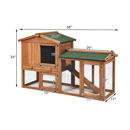 Tangkula Rabbit Hutch Indoor and Outdoor, 58-Inch Bunny Cage with Removable Tray & Ramp, Wood Chicken Coop with Waterproof Roof for Rabbits, Chicken and Guinea Pigs