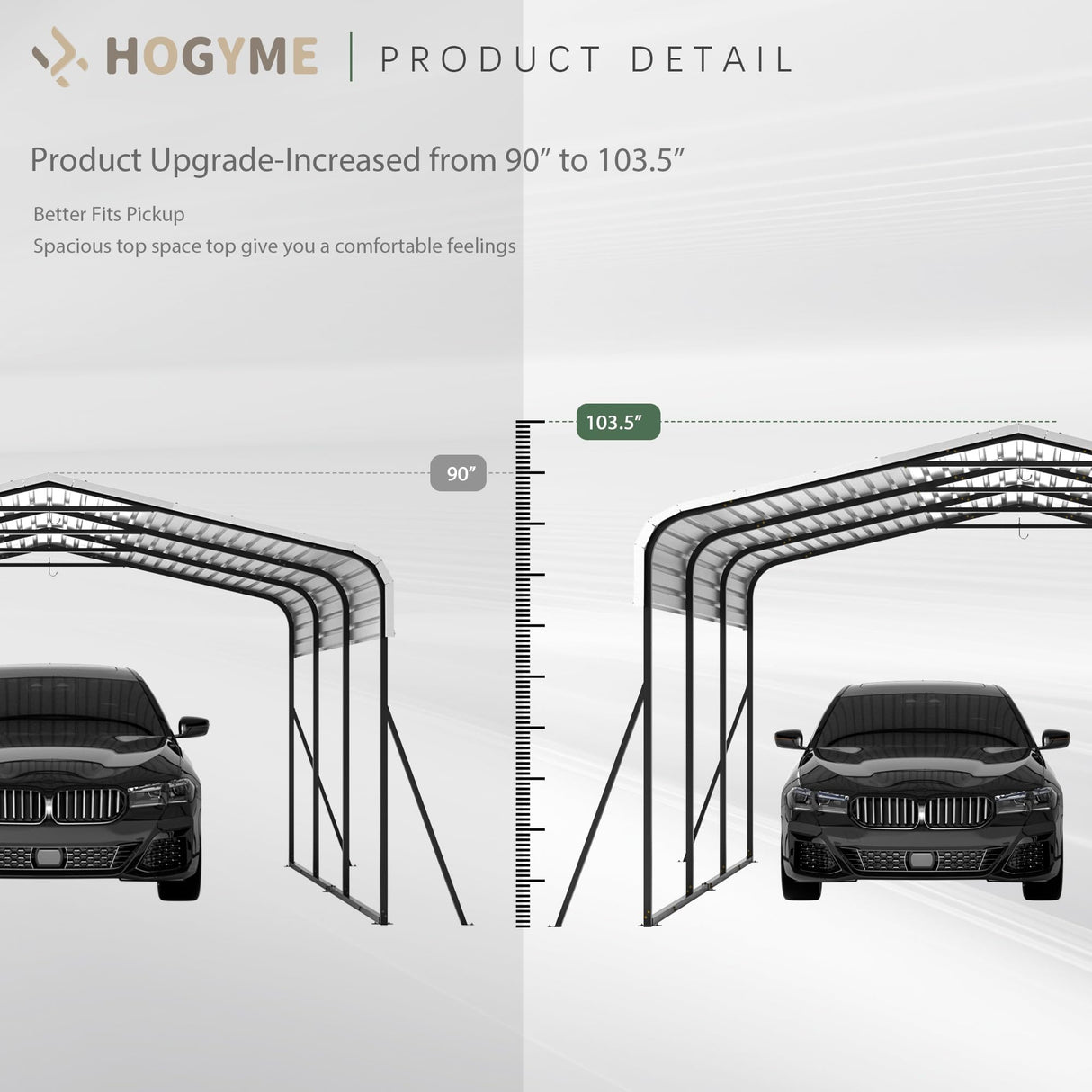 HOGYME 10x15 FT Heavy Duty Carport Canopy with Updated Frame Structure Galvanized Steel Roof and Enhanced Base, Metal Carport Garage for Pickup, Boat, Car and Tractors Grey HOGYME