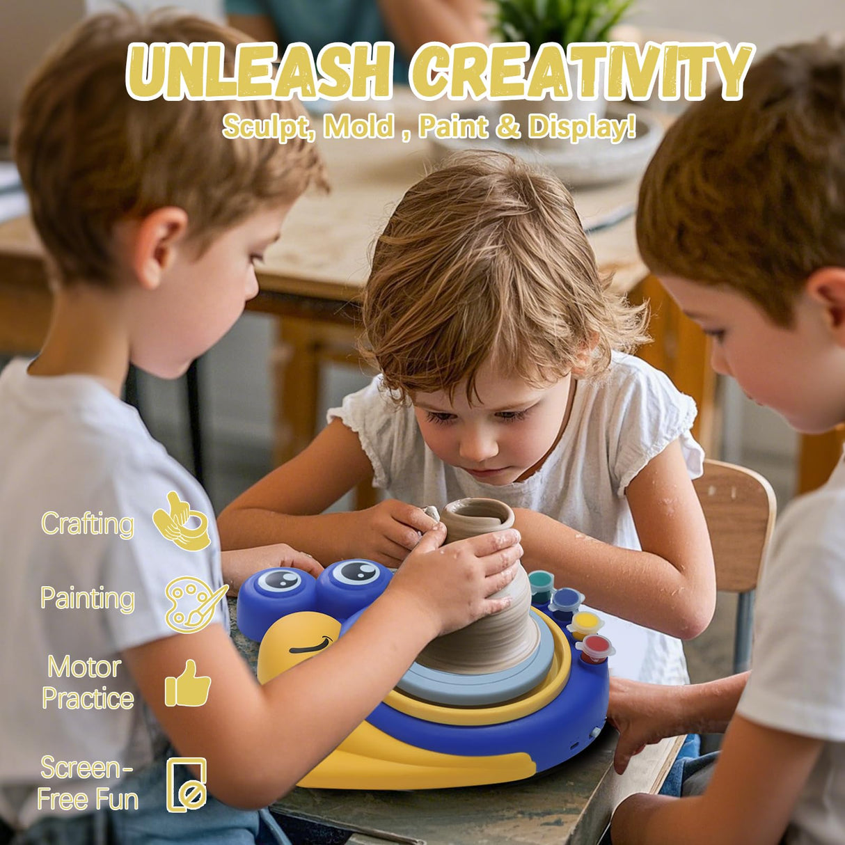 NISCHA Pottery Wheel for Kids - Arts and Crafts Kits with Drawing Supplies for Beginner - Creative Birthday Gifts for Girls & Boys Ages 6 7 8 9 10 11 12 13+ NISCHA