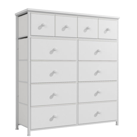 Bepatio Dresser for Bedroom with 12 Drawers Tall Dressers for Bedroom Fabric Dressers & Chest of Drawers with Sturdy Metal Frame, Wood Top, for Girls, Closet, 40.6" W x 11.8" D x 44.5" H (White) Bepatio