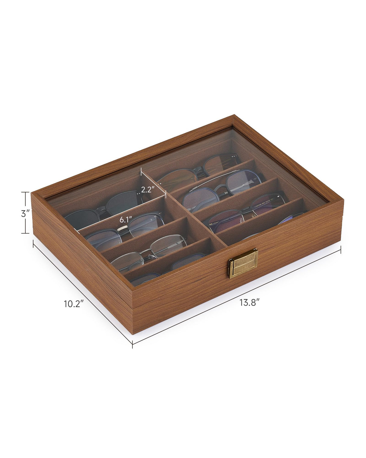CO-Z Sunglasses Organizer with 8 Slots, Wood Eyeglasses Storage Box for Women Men, Lockable Display Case for Multiple Glasses, Glasses Holder for Watches Jewelry Collection, Walnut CO-Z