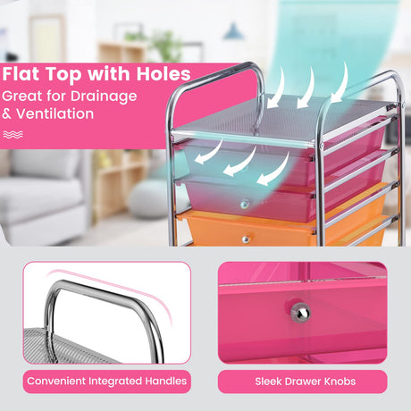 OFFICEJOY Storage Cart, Rolling Utility Cart with 10 Drawers, Portable Handles & Lockable Wheels, Mobile Paper Toys Storage Organizer Large Capacity for Home Office School Teacher (Rainbow) OFFICEJOY