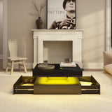 Black Coffee Table Square with LED Lights, High Glossy Center Table with Storage, Lighted Cocktail Table with Sliding Drawers, Modern Mid Century Table for Living Room, Home and Office Generic
