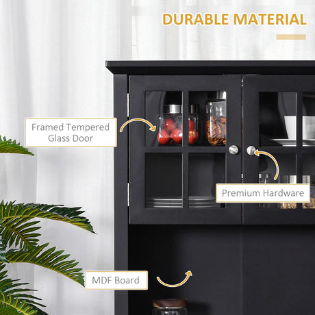 HOMCOM Elegant Buffet with Hutch, Kitchen Pantry Storage Cabinet with Framed Glass Door Drawer and Microwave Space, Black HOMCOM