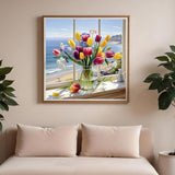 Diamond Painting Kits for Adults,Windowsill Tulip Diamond Art Kits for Beginner,DIY Full Drill Diamond Painting Flower Gem Art and Crafts, 5D Diamond Painting Flowers12x12IN DIYDECORFUN