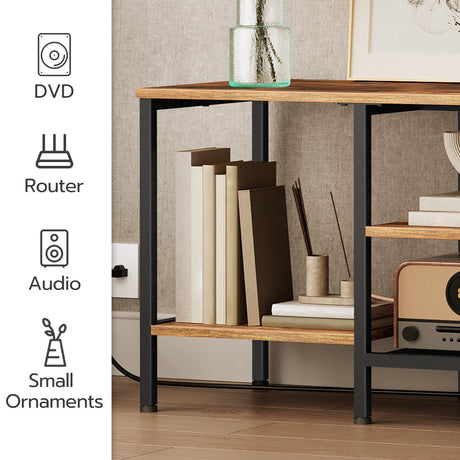 HOOBRO TV Stand with Power Outlets to 65 Inches, TV Console Table with Open Storage Shelves, Industrial Media Entertainment Center for Living Room Bedroom, Rustic Brown and Black BF40DS01 HOOBRO