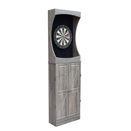 Hathaway Westwood Free-Standing Set-Includes 18, Steel-Tip Darts-Perfect for Family Game Rooms, Basements, Home Bars Dartboard Cabinet, Driftwood Hathaway